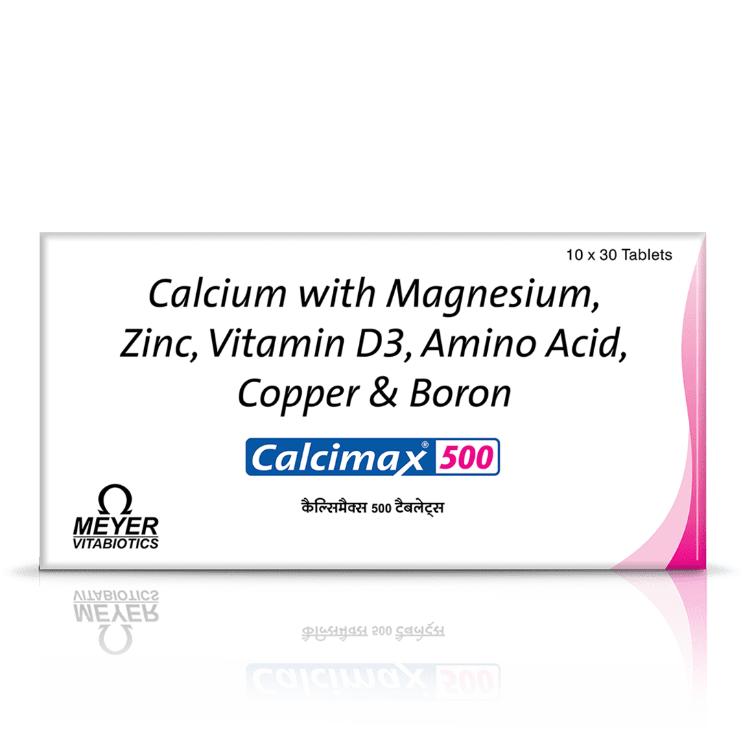 Calcimax-500-Front-View.png Calcimax 500 30 Tablets - 1 Strip - Image 1