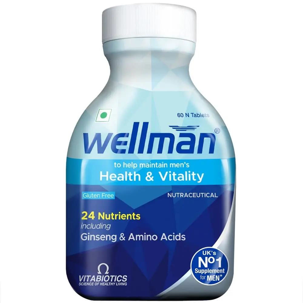 Amazon-Wellman-TUB-Front-2025 Wellman Multivitamin Tablets for Men | 60 Veg Tablets (Tub Pack) - Image 1